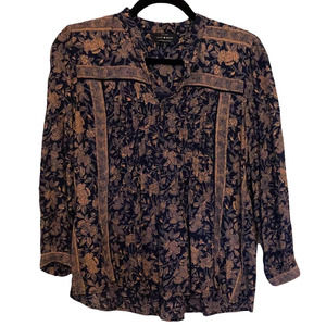 Lucky Brand Black & Tan Floral Blouse Size XS